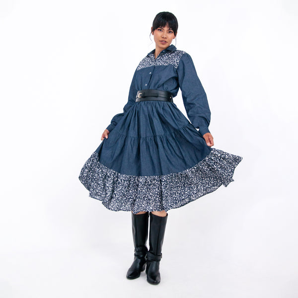 Al-W55 Vestido Mezclilla Flores