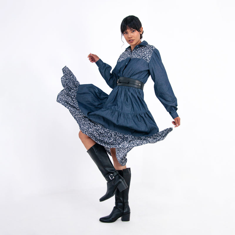 Al-W55 Vestido Mezclilla Flores