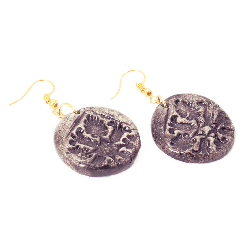 Juego de Collar Largo Flor Maya De Barro Gris