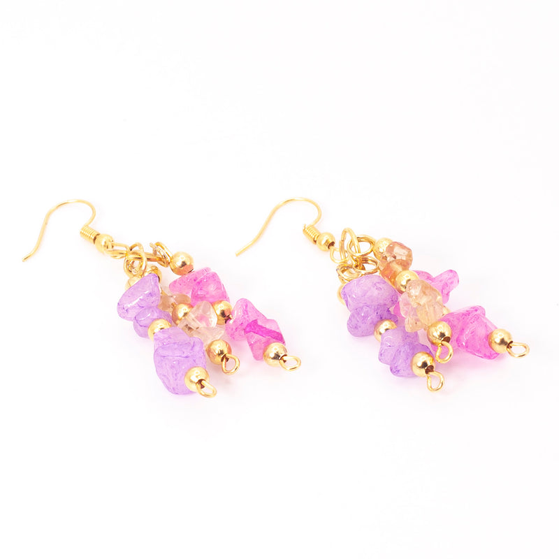 Juego de Collar Largo Flores De Barro Rosa