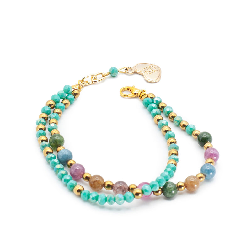 Pulsera Doble Con Piedras De Colores Y Celeste