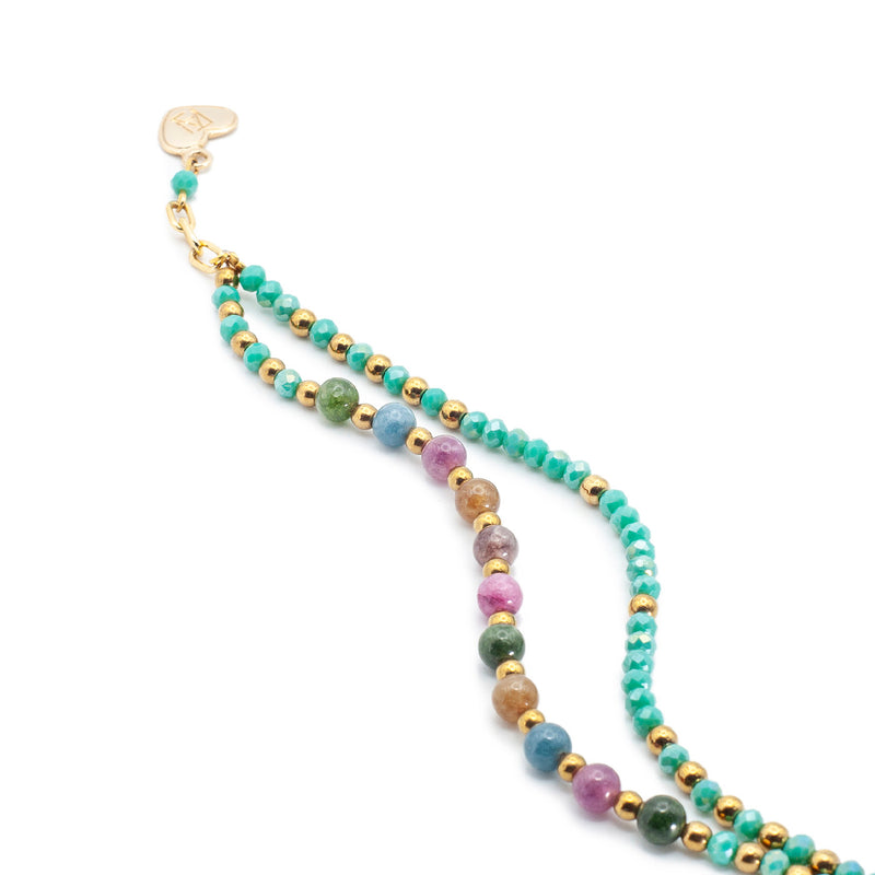 Pulsera Doble Con Piedras De Colores Y Celeste