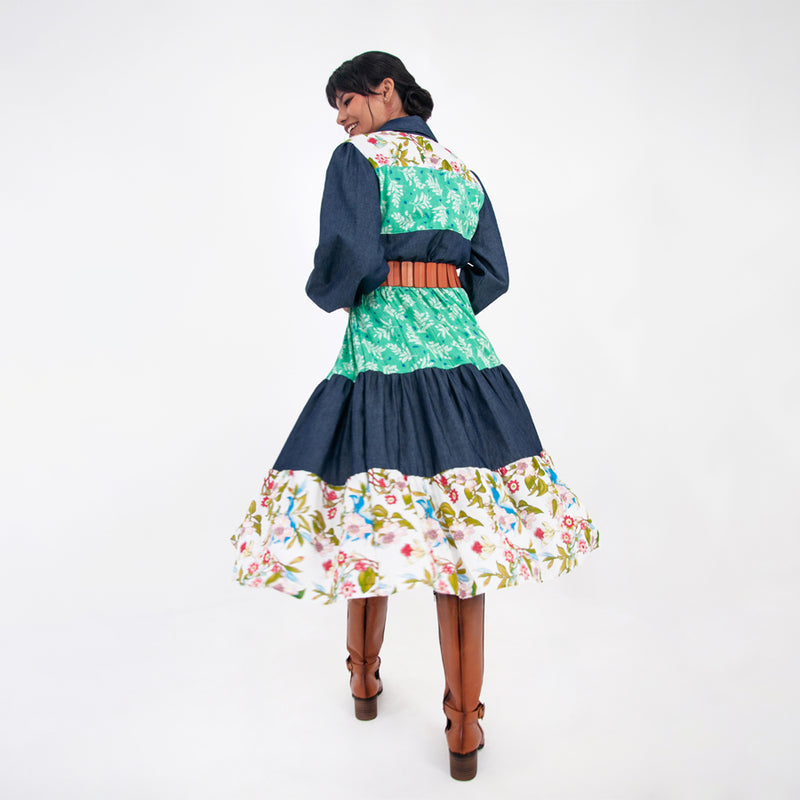 Al-W55 Vestido Mezclilla Flores