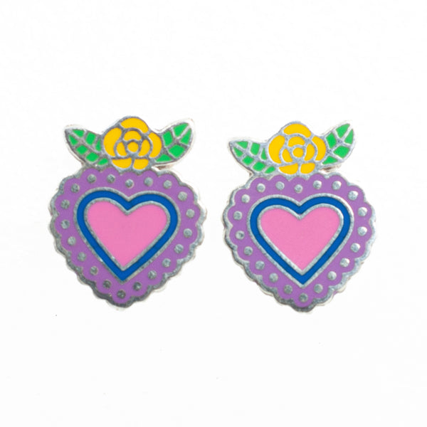 Aretes de Plata Corazon Pintado