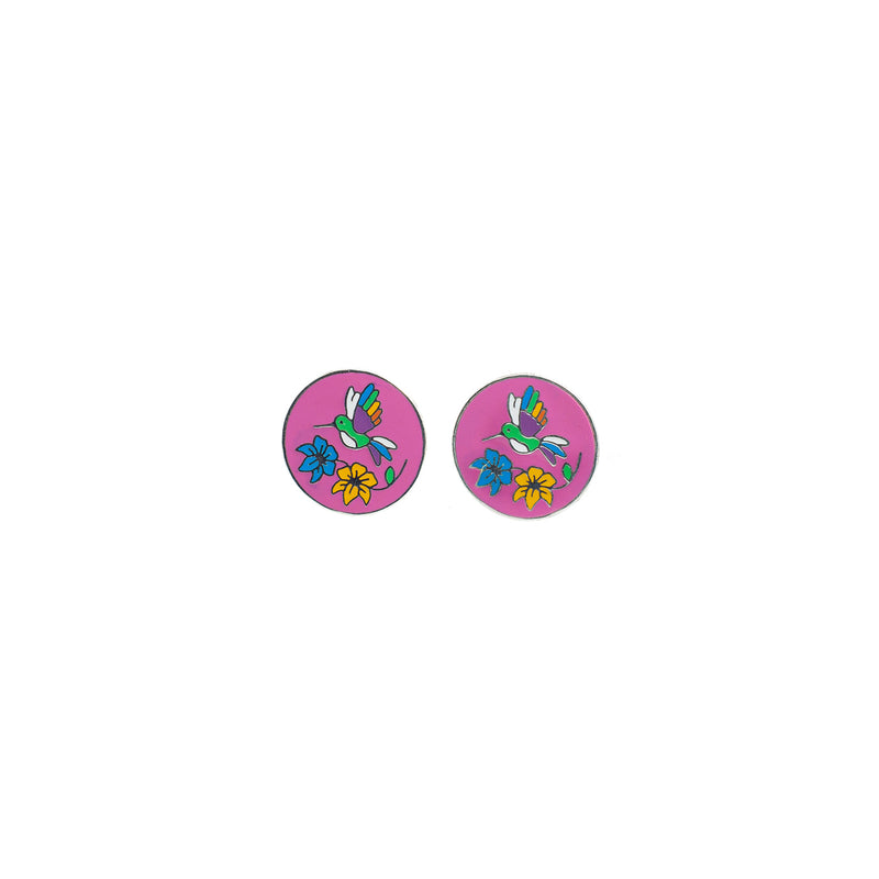 Conjunto Aretes Y Colgante de Plata Colibri Rosa