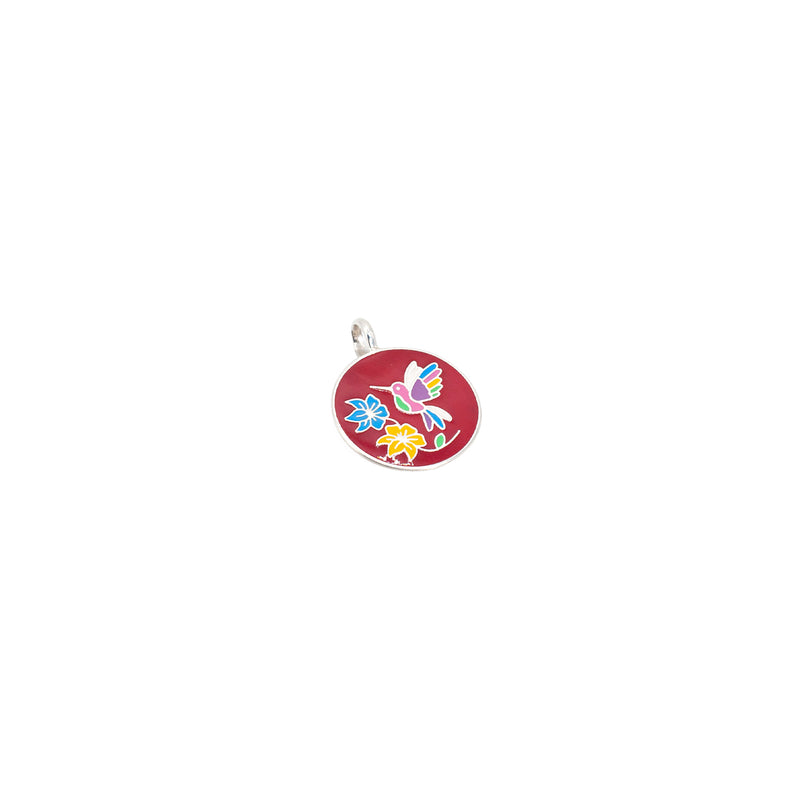 Conjunto Aretes Y Colgante de Plata Colibri Rojo