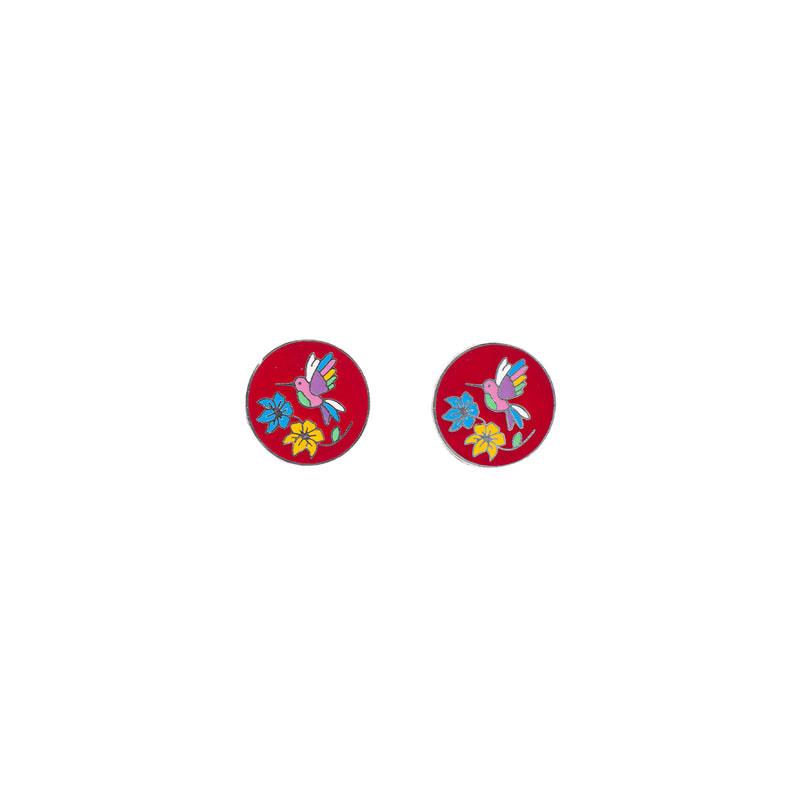 Conjunto Aretes Y Colgante de Plata Colibri Rojo