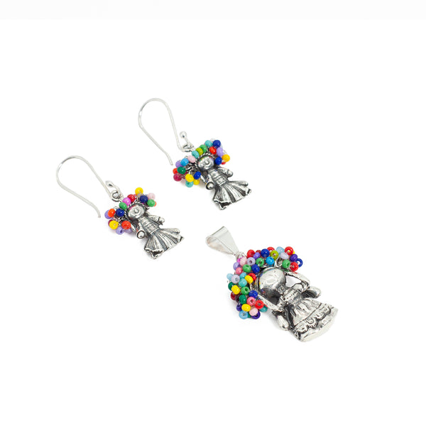 Conjunto Aretes Y Colgante de Plata Lele