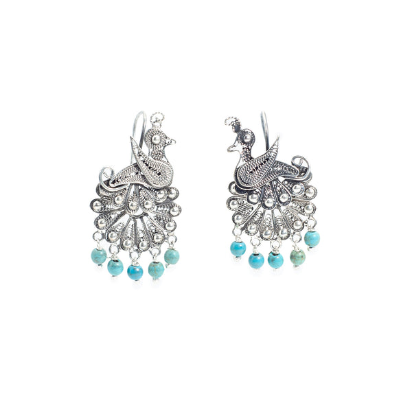 Aretes Filigrana de Plata Pavoreal Pavonado
