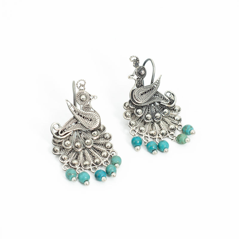 Aretes Filigrana de Plata Pavoreal Pavonado