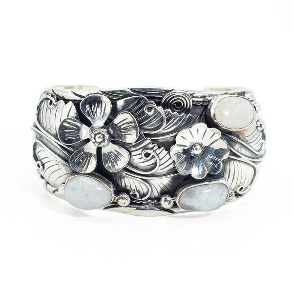 Brazalete de Plata Jardin Blanco