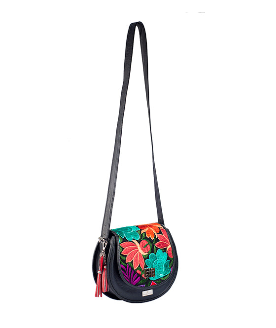 Natalia Piel Telar Flores Negro