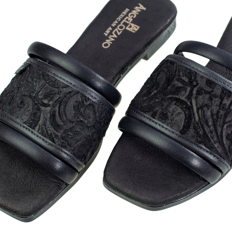 Sandalia 504 Piel Gamuza Grabada Dos Tiras